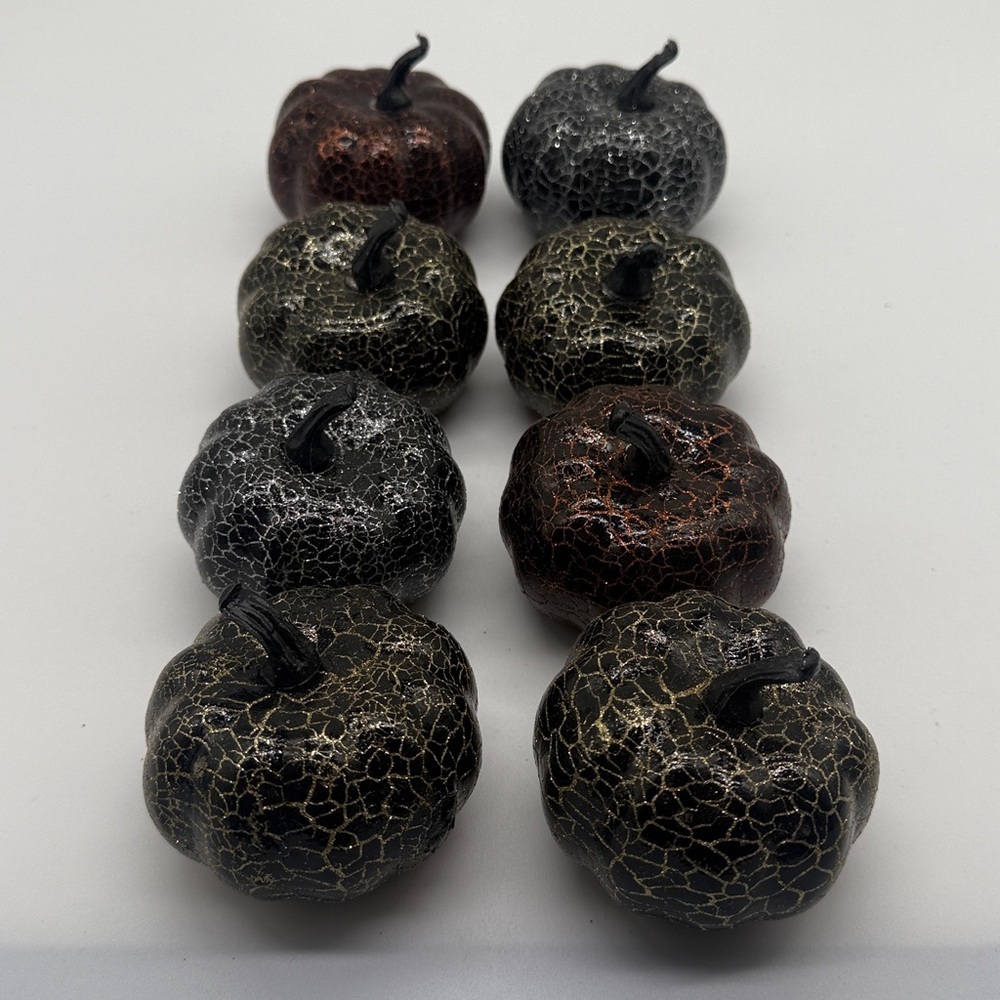 Halloween Glitter Crackle Orange/Gold/Black/Silver Foam Mini Pumpkins Set of 8